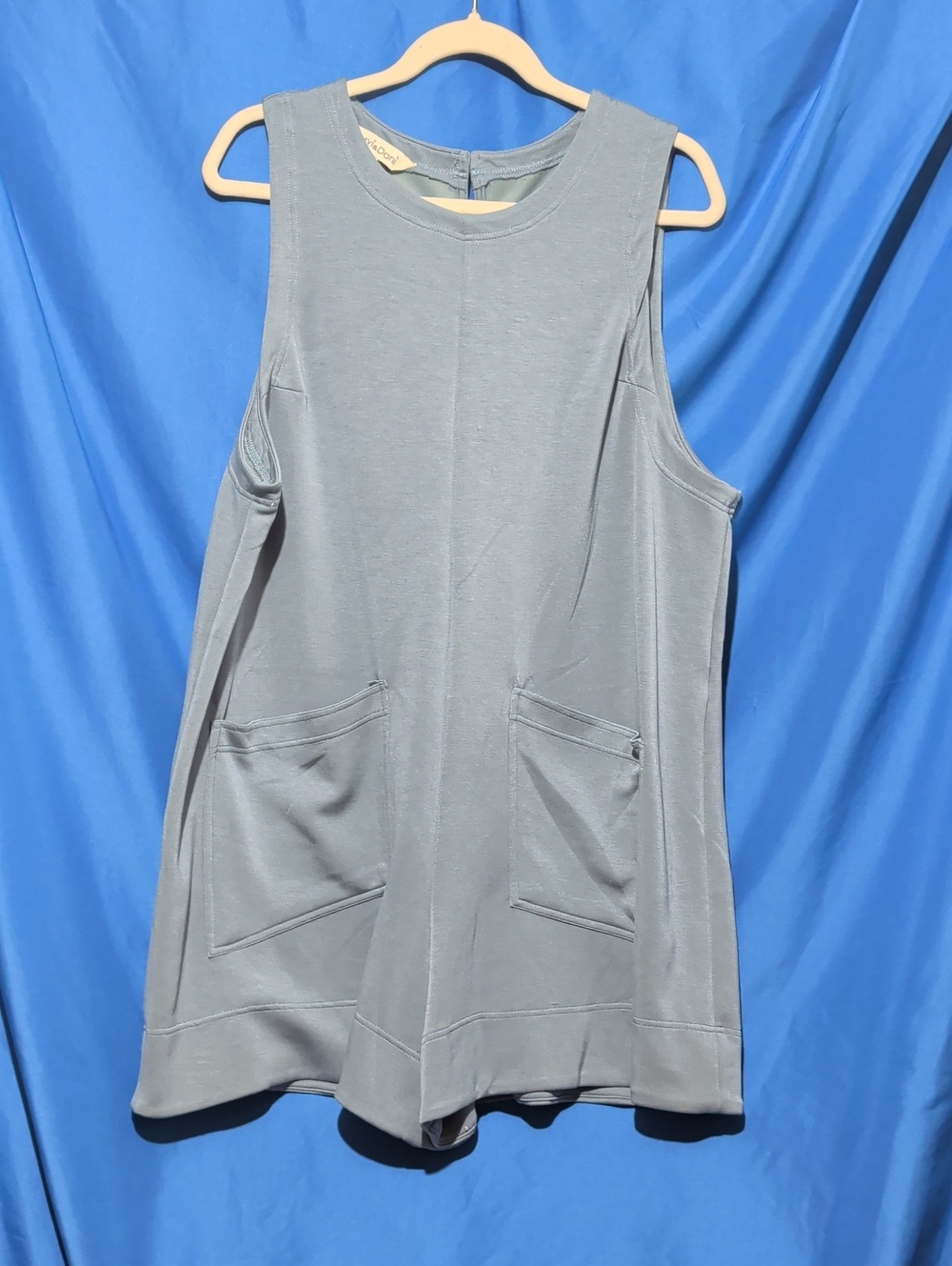 DAVI & DANI Large Relaxed Sleeveless Romper in Slate Blue
